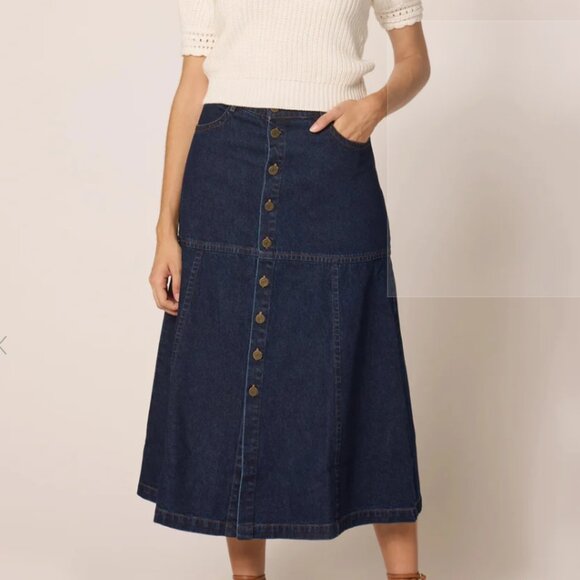 Cleobella Josie Midi SkirtDark Denim Size 28 NWT